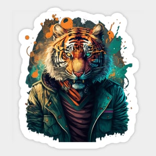 Pop Culture Tiger Wearing Jacket Sticker